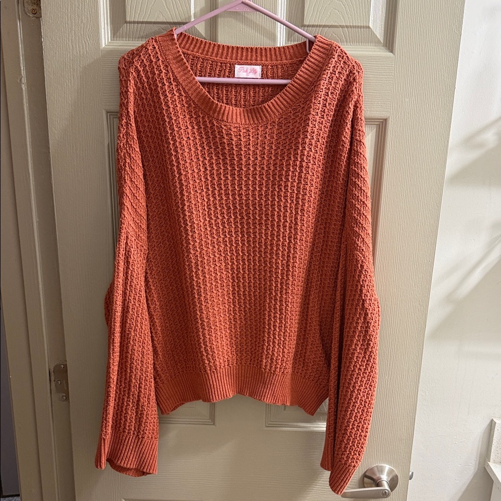 Pink Lily Textured Knit Sweater in Rust